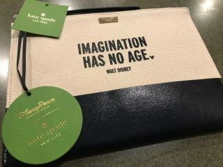 Disney Parks X Kate Spade " Imagination Has No Age " Canvas Clutch Wristlet Nwt