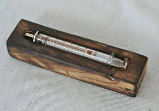 Rare 1.  5 Ml With Wood Box Stand Antique Glass Syringe Old Medical Vintage Ussr