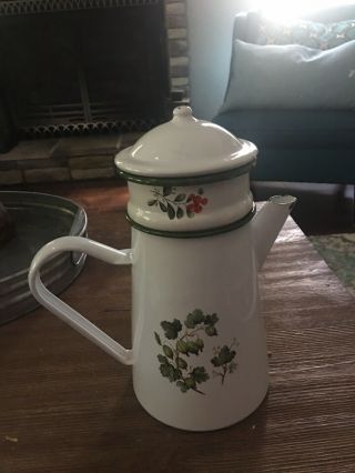 Vintage/antique French Enamel Coffee Tea Pot Maker W/filter By Indigo