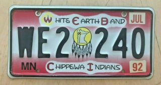 Minnesota Chippewa Indian License Tribe Plate " We 2 240 " Mn White Earth Band
