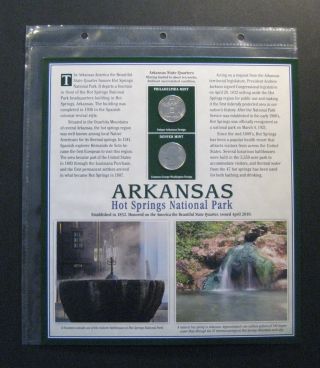 Arkansas - Statehood Quarters And Postage Stamps Panel From 2010 Hot Springs