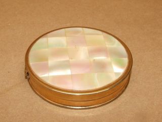 Vintage 50s Max Factor Cream Puff Goldtone & Real Mother Of Pearl Mirror Compact