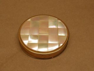 Vintage 50s Max Factor Cream Puff Goldtone & Real Mother of Pearl Mirror Compact 2