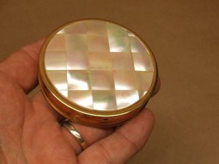 Vintage 50s Max Factor Cream Puff Goldtone & Real Mother of Pearl Mirror Compact 7