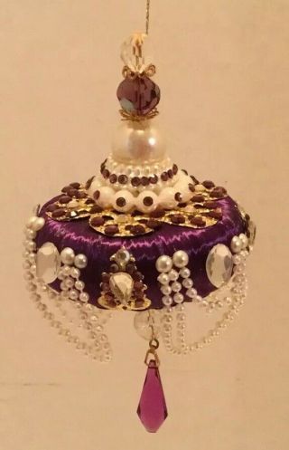 Vintage June Zimonick Beaded Christmas Ornament Elaborate Purple Gold Pearls