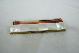 Vintage Comb Faux Turtle Tortoise Shell With Brass And Mother Of Pearl Cover