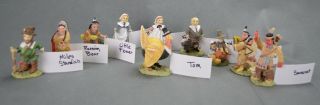 Vtg 1993 Thanksgiving Placecard Set Of 10 Cold Cast Porcelain Figurines Pilgrim
