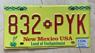 2011 Mexico Passenger Auto License Plate " 832 Pyk " Nm Land Of Enchantment