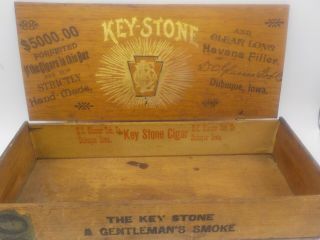 Antique Wood Key Stone Cigar Box Glasser Tobacco Iowa $5000 Reward Gentleman 