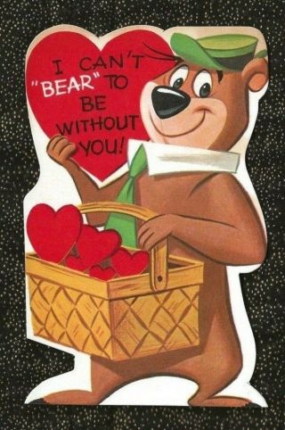 Vintage Die Cut Valentine & Envelope Yogi Bear Hanna Barbera Character