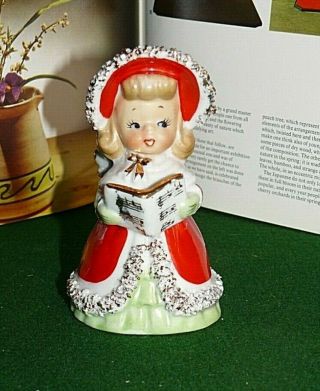 Vintage Geo.  Z.  Lefton Christmas Red & White Angel Girl Bell Figure Holds Book