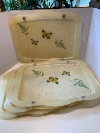 Vintage Tv Trays - Set Of 4 Plastic Tops Only Clip On Butterfly Pattern 1960 