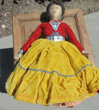 Early Antique Hand Made Navajo Indian Doll W/ Stamped Jewelry Fred Harvey Style