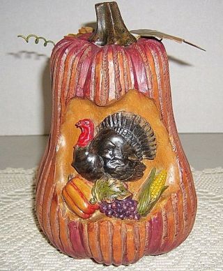 Tii Thanksgiving Fall Decoration Carved Turkey In Resin Pumpkin 8 " X 5 " X 5 "