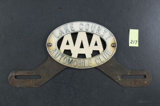 Vintage Lake County Ohio Aaa Automobile Club License Plate Tag Topper Badge 217