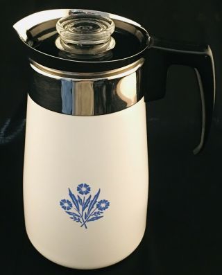 Vintage Corning Ware Stovetop Coffee Pot Blue Cornflower 9 - Cup