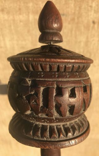 Vintage Wood Tibetan Handcrafted Hand Spinning Prayer Wheel 2
