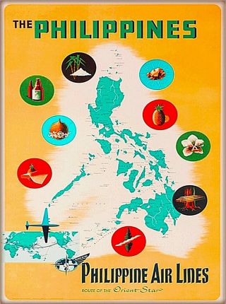 The Philippines Air Lines Map Vintage Travel Advertisement Art Poster Print