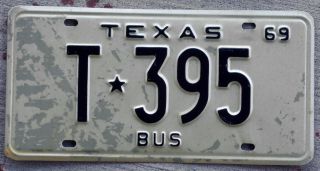 1969 Black On White Texas Bus License Plate