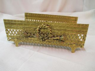 Vintage Gold Filigree Tissue Box Holder Applied Flower Wreath Hollywood Regency