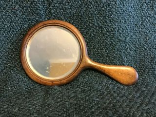 Vintage Hand - Held Wooden Mirror