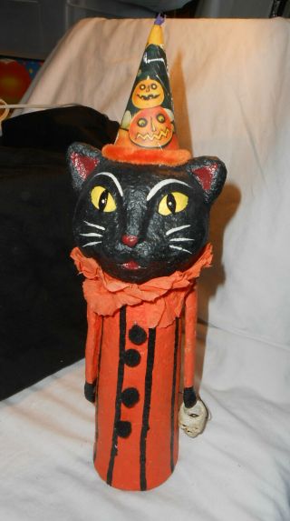 " Black Cat " Paper Mache?? & Tissue Skull Bethany Lowe ?? Decoration Halloween
