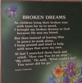 Vtg Abbey Press Inspirational Poem " Broken Dreams " Wall Plaque,  Religious,  1970 