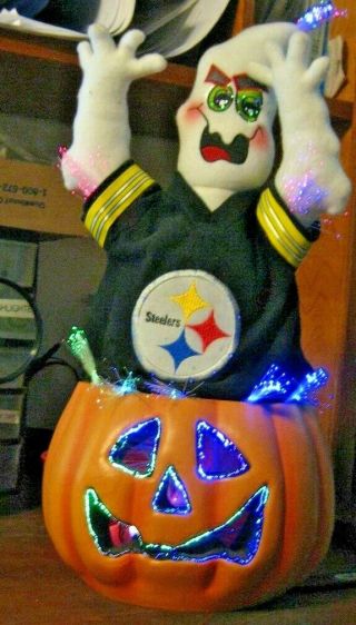 Rare Boo Halloween Is Coming Pittsburgh Steelers Fiber Optic Ghost In Pumpkin