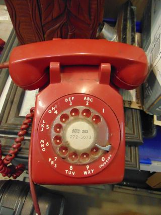 Vintage 1960 Western Electric Red Emergency Rotary Dial Desktop Telephone