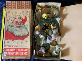 Vintage 50s 60s Italian Miniature Xmas Tree 1.  5” Sugar Bell String Lights