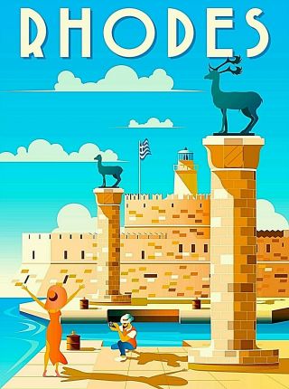 Island Of Rhodes Greece Greek Isles Retro Wall Decor Travel Art Poster Print
