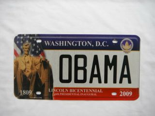 2009 Washington D.  C.  District Of Columbia Lincoln License Plate Tag Obama