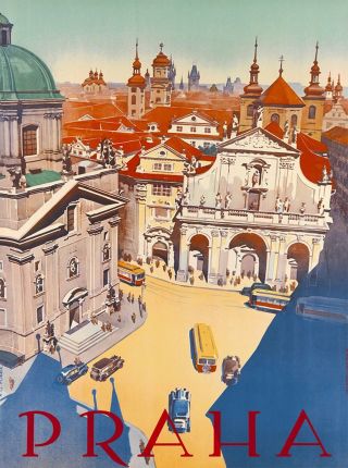 Prague Czech Republic Europe Praha Vintage Travel Advertisement Art Poster Print