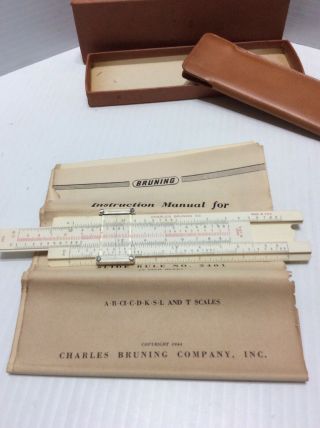 1944 Charles Bruning Slide Rule with Case & Instructions, 2