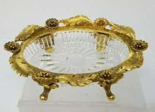 Vintage Hollywood Regency Gold Cut Glass Soap Dish 5 3/4 " X4 1/2 " Flowers Leaves