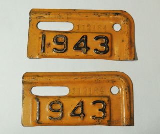 Matching Pair 1943 Vtg Maryland Metal License Plate Registration Date Tab Tag Md