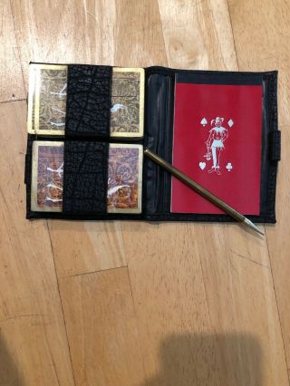 Vintage Gold Edge Playing Cards With Leather Travel Case 1972