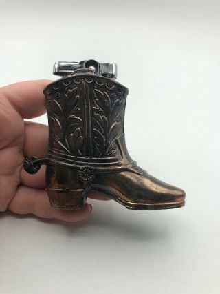 COWBOY BOOT Made in Japan Decorative Table Lighter Copper Shade Collectible Wow 3