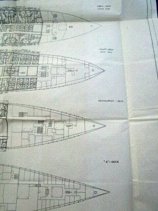 c.  1960 Hamburg Atlantic Line Ocean Liner Vintage Cabin Deck Plan S.  S.  HANSEATIC 5
