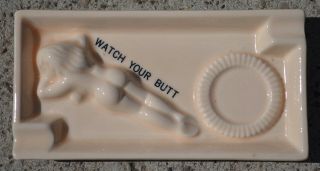 Vintage Lipco Watch Your Butt Nude Risque Naughty Beach Lady Ashtray Mcm