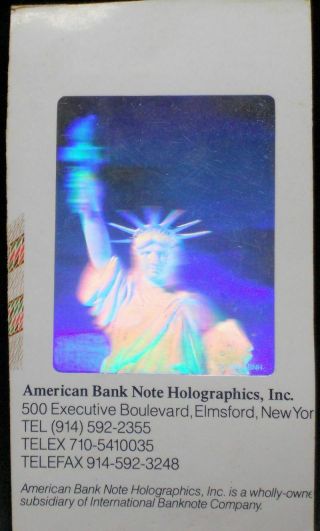 1987 Statue Of Liberty Hologram American Bank Note Holographics Inc Lady Liberty