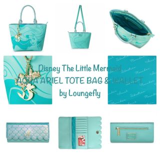 Nwt Loungefly X Disney Little Mermaid Aqua Ariel Tote Bag & Wallet Set Debossed