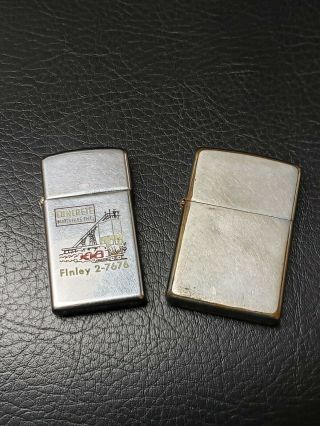 2 Vintage Zippo Collectable Lighters Plain Chrome & Slim With Advertisment