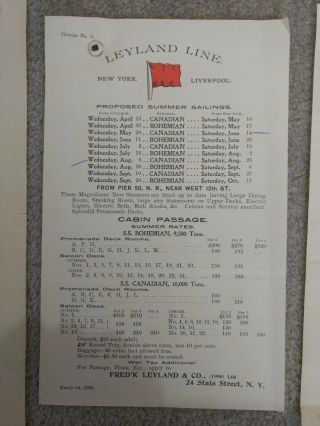 1902 S S CANADIAN LEYLAND LINE DECK PLAN,  2 BROADSIDES ADVERTISING SAILINGS 3