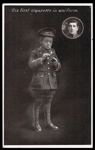 Postcard • World War One • " His First Cigarette In Uniform " • 112
