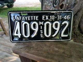 Vintage 1946 Mississippi Lafayette County License Plate 409 - 092 Repainted
