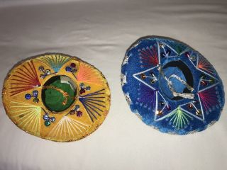 Two Souvenir Mini Sombreros From Mexico 6 Inch Yellow And Blue 3