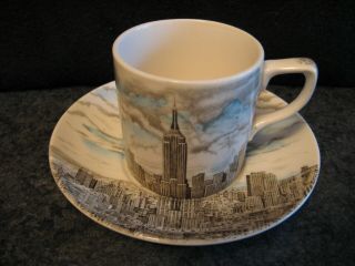 Empire State Building Souvenir Porcelain Espresso Cup/saucer Johnson Bros.  Eng.