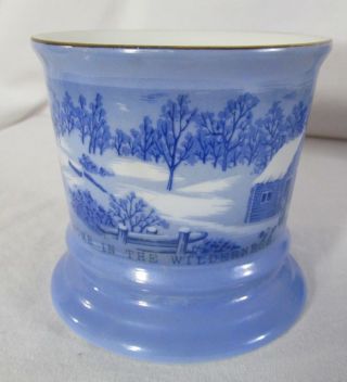 Currier & Ives Set 2 Shave Mugs Coffee Blue Japan Vintage Homestead Wilderness 3
