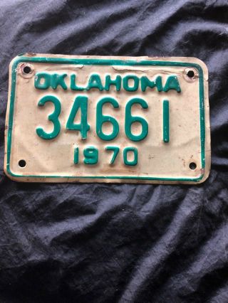 Vintage Oklahoma 1970 Motorcycle License Plate,  34661